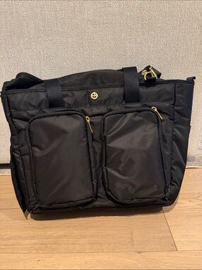 Classic Black Quilted Baby Tote with Front Zip Pockets